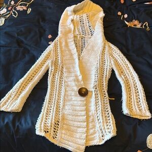 Free People Cream Knit Cardigan with Button Accent